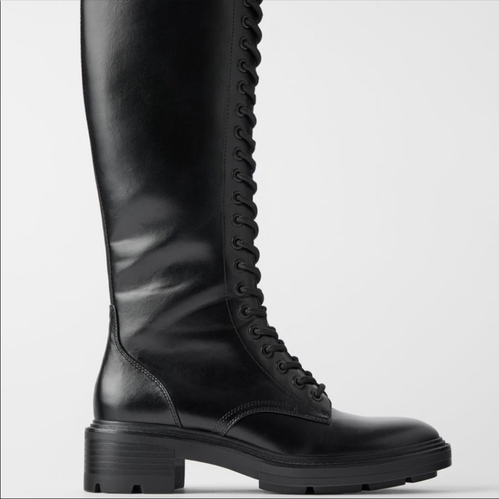 Zara Tall ComBat Boots Sz 6.5 EU 37